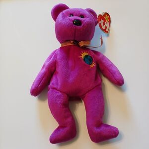 Vtg Y2K Purple Ty 2000 Millennium Beanie Baby With Sun And Earth 2000 On Chest